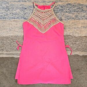 NWT Lilly Pulitzer Pearl Romper Pink with Gold Detail sz 0